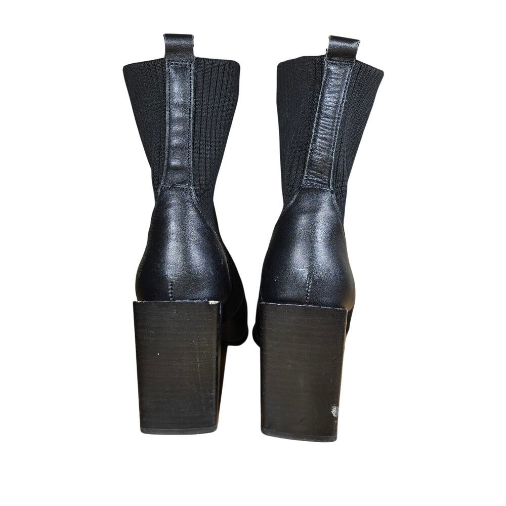 Steve Madden Hollis Sock Leather Block 4" Heel Boots Black Womens 6.5 Point Toe - Picture 6 of 8